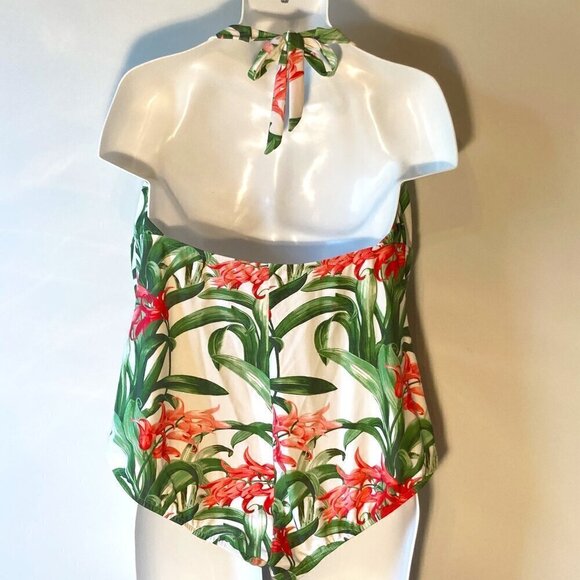 Catalina SZ 3X Tropical Halter One Piece Figure Flattering Swimsuit Beach Travel - Picture 3 of 6
